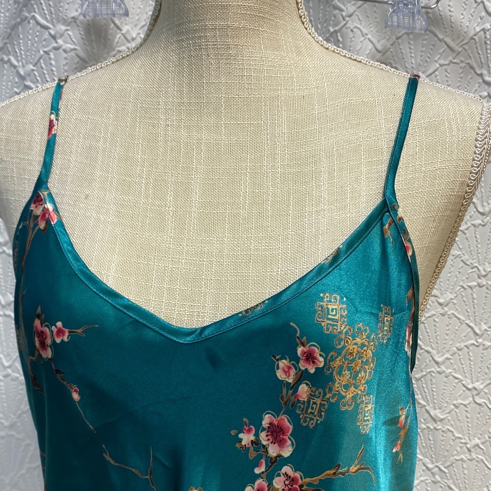 California Dynasty size large Floral Satin Kimono Robe‎ set - Teal oriental sexy - Picture 12 of 16